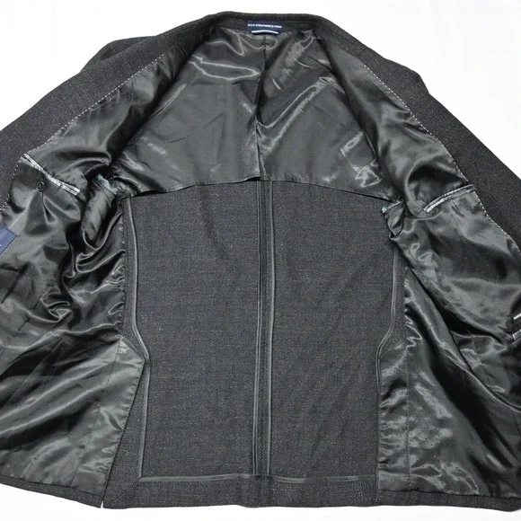 Tommy Hilfiger 46R Black Gray Tweed 100% Wool Mens Blazer Sport Coat Suit Jacket